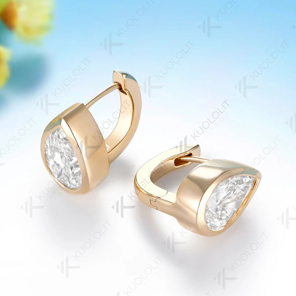 Kuololit 3CTW Lab Grown Diamonds Earrings for Women Solid 14K 10K 585 Yellow Gold Pear Clip Earring for Christmas Gifts Classic