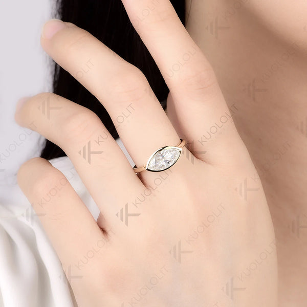 Kuololit 2CT Marquise Moissanite Custom Ring for Women Men Solid 14K 10K 585 Yellow Gold Engagement Ring for Christmas Gifts