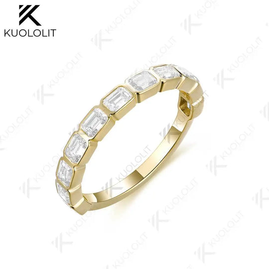 Kuololit 1.7CTW Lab Grown Diamonds Emerald Cut Ring for Men Women Soild 14K 10K Yellow Gold Engagement Ring for Christmas Gifts
