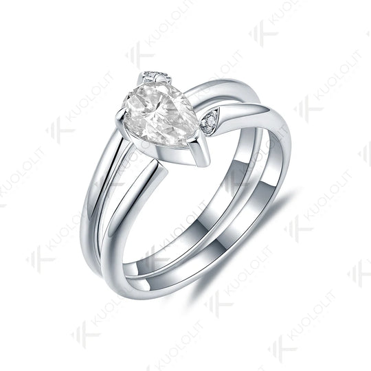 Kuololit 1CT Lab Grown Diamonds Ring for Women Solid 18K 14K 10K 585 White Gold Set Ring for Engagement Christmas Anniversary