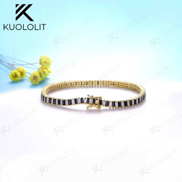 Kuololit 6CTW Black White Moissanite Tennis Bracelet for Women Solid 18K 10K 585 Gold Diamond Alternating Color for Christmas