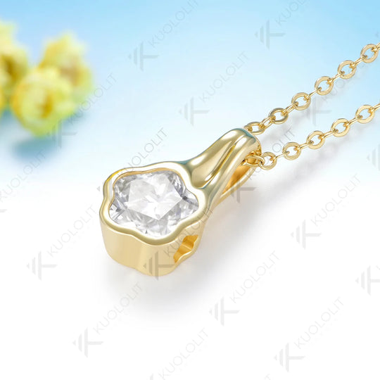 Kuololit 3CT Flower Moissanite Necklace for Women Solid 14K 10K Yellow Gold Plant Cut Pendant for Christmas Party Gift Classic