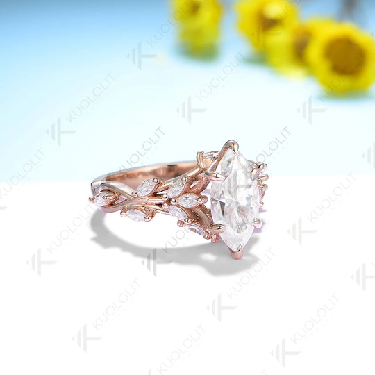 Kuololit 2CT Marquise Moissanite Engagement Ring for Women Solid 14K 10K Gold Ring Band