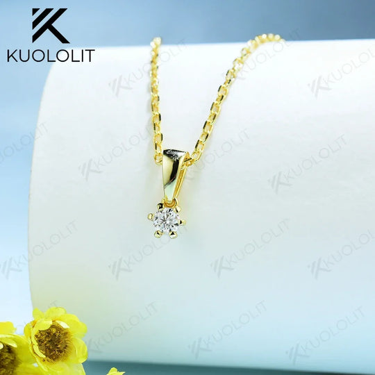 Kuololit Lab Grown Diamonds Necklaces for Women 18K 14K Yellow Gold Round Shape Pendant with Chain with NGIC for Party Christmas
