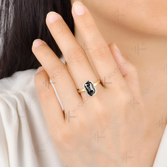 Kuololit 3.5CT OMC Grey Cushion Moissanite Custom Ring for Women Solid 14K 10K  Yellow Gold Ring for Anniversary Christmas Gift