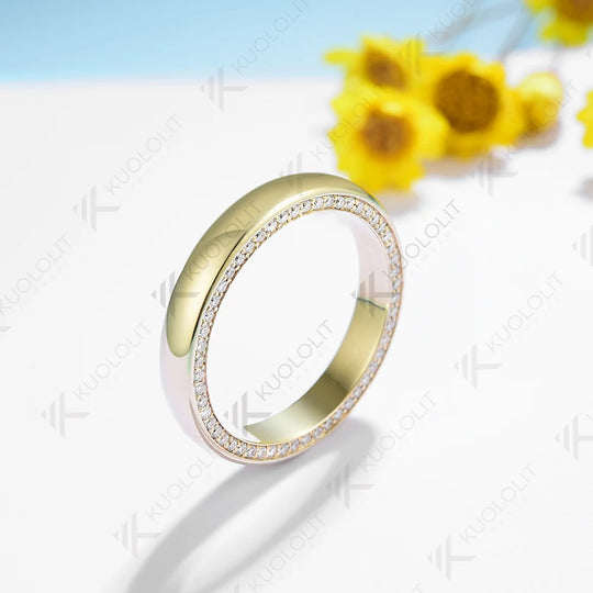 Kuololit 0.54CTW Moissanite Band Rings for Women Solid 18K 14K 10K Gold Wedding Band Ring for Anniversary Engagement Christmas