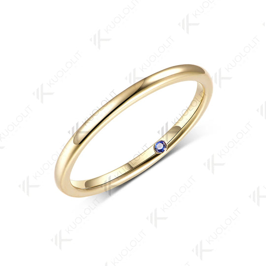 Kuololit Plain Lab Sapphire inside Custom Ring for Women Solid 14K 10K Yellow Gold Ring Band for Anniversary Christmas Gifts Party