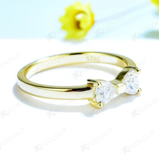 Kuololit Heart Cut Moissanite Rings for Women Men Solid 18K 14K 10K Yellow Gold Bowknot for Engagement Wedding Band Classic Gift