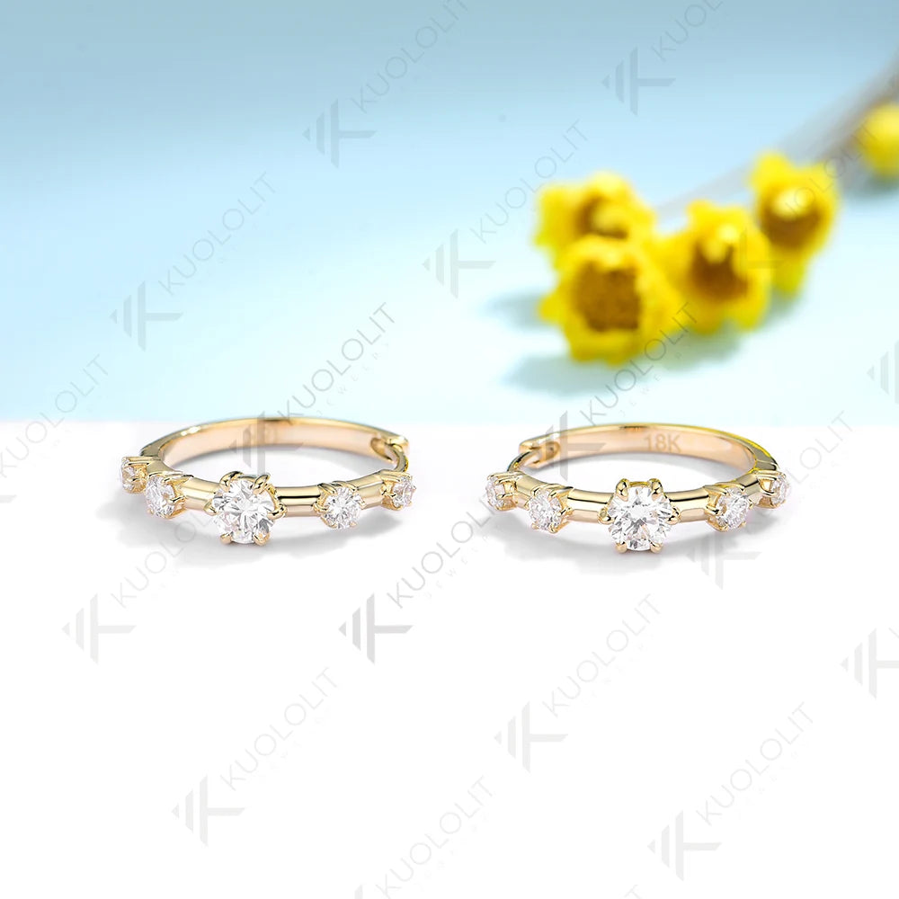 Kuololit 1CTW Round Cut Moissanite Hoop Earrings for Women Solid 18K14K10K 585 Yellow Gold Diamonds Earrings for Christmas Gifts