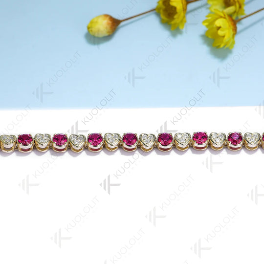 Kuololit Lab Grown Diamond Ruby Tennis Bracelet for Women Men Solid 18K 14K 10K 585 Yellow Gold Diamond Bracelet for Christmas