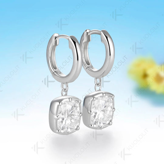 Kuololit 5CTW Cushion Moissanite Earrings for Women Solid 14K 10K 585 Yellow Gold Clip Earring for Christmas Gifts Party