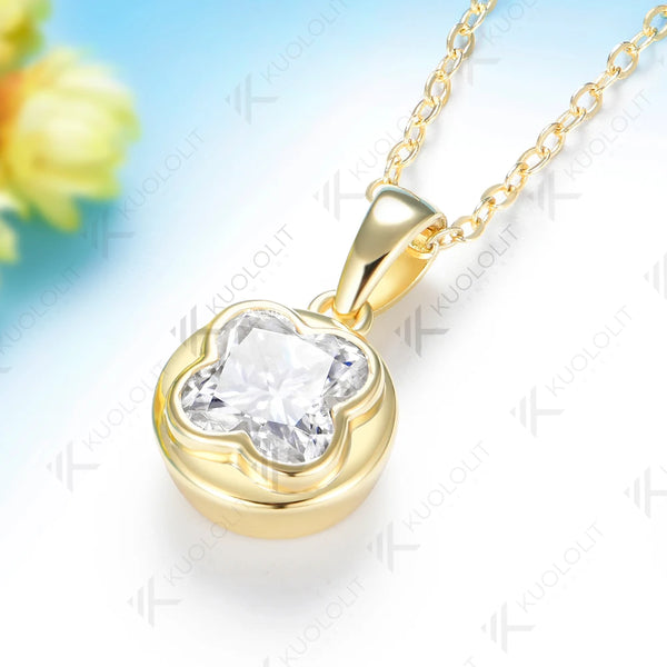 Kuololit 3CT Moissanite Necklace for Women Solid 14K 10K Yellow Gold  Flower Cut Unique Pedant for Engagement Christmas Wedding