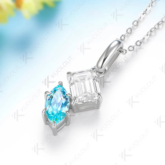 Kuololit 3CTW Paraiba Moissanite Custom Necklace for Women Solid 14K 10K Yellow Gold Engagement Ring for Christmas Gifts Party