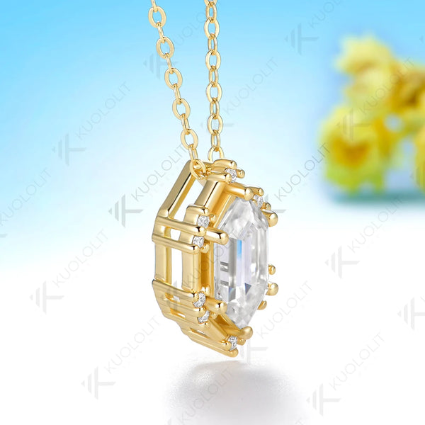 Kuololit 2.5CT Elonged Hexagon White Champagne Moissantie Necklace for Women Solid 585 14K 10K Yellow Gold Custom Necklace for Christmas Gifts