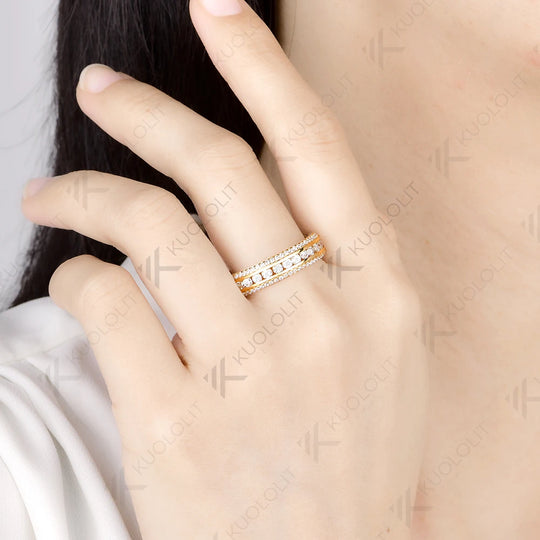 Kuololit 2CTW Moissanite Band Ring for Women Solid 14K 10K Yellow Gold Ring for Anniversary Christmas Gifts Party Custom
