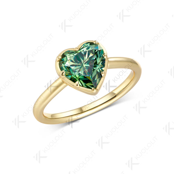 Kuololit 2CT Heart Cut Moissanite  Ring for Women Solid 14K 10K 585 Yellow Gold Heart Cut Ring for Engagement Christmas Gifts