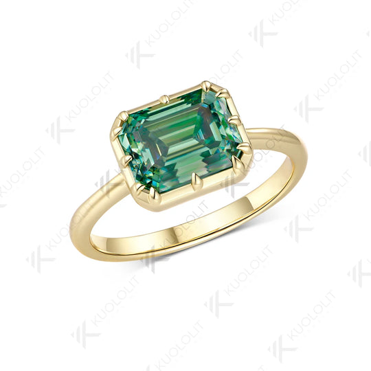 Kuololit 3CT Emerald Cut Cyan Moissanite Ring for Women Solid 14K 10K 585 Yellow Gold Ring for Engagement Party Christmas Gifts