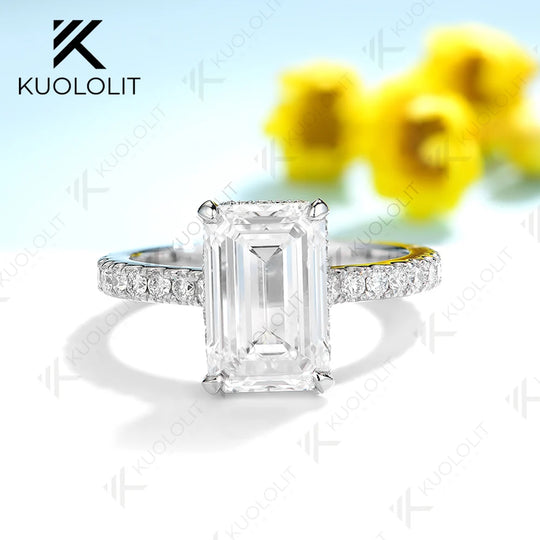 Kuololit IGI 3.5CT Emerald Cut Lab Grown Diamond Engagement Rings for Women Solid 18K14K10K D VS1 Diamonds for  Christmas Gifts