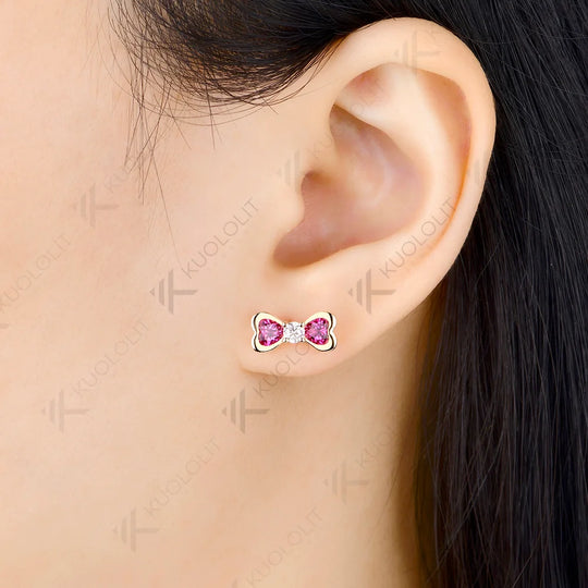 Kuololit 1.4CTW Lab Pink Sapphire Diamonds Heart Custom Earrings for Women Solid14K 10K 585 Yellow Gold for Christmas Gift Party