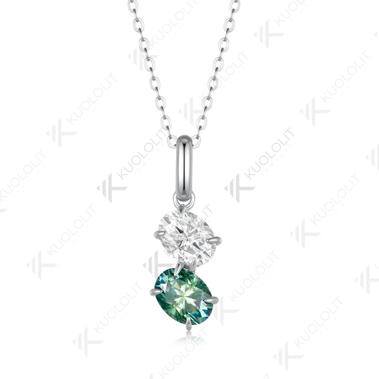 Kuololit 3CTW Cyan White Moissanite Oval Cut  Necklace for Women Solid 585 14K 10K Yellow Gold Necklace for Christmas Gift Party