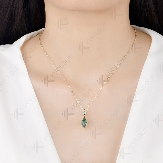 Kuololit 2.5CT Rhombus Cut Cyan Moissanite Custom Necklace for Women Solid 14K 10K 585 Yellow Gold  for Classic Christmas Gifts