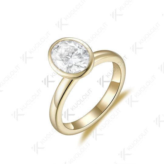 Kuololit 2CT Oval Moissanite Rings for Women Solid 14K 10K 585 White Gold 925 Silver Bezel Set for Engagement Wedding Christmas