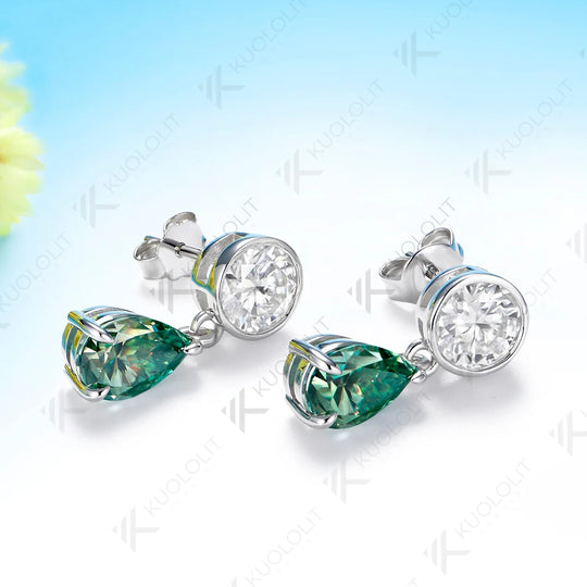Kuololit 5CTW Cyan Pear Round Cut Moissanite Custom Stud Earrings for Women Solid14K 10K 585 White Gold for Christmas Gift Party