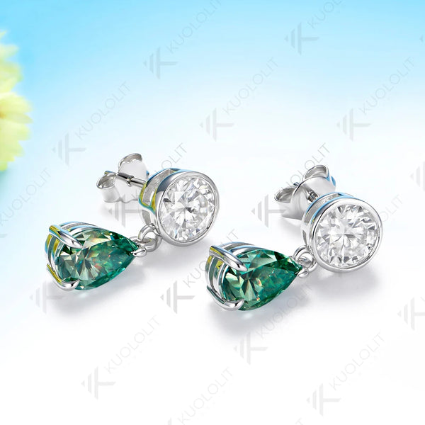 Kuololit 5CTW Cyan Pear Round Cut Moissanite Custom Stud Earrings for Women Solid14K 10K 585 White Gold for Christmas Gift Party
