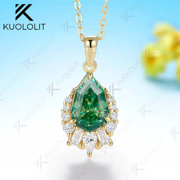 Kuololit 4CT Octagonal Pear Cyan Moissanite Necklace for Women Solid 14K 10K Yellow Gold Pedant for Christmas Party Gift Classic