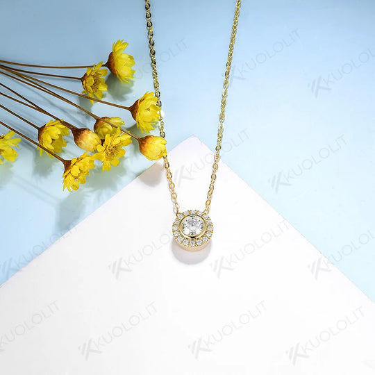 Kuololit 0.5CT Moissanite D/VS1 Necklaces for Women Solid 18K 14K 10K 925 Sliver Yellow Gold Pendant for Anniversary Custom Gift