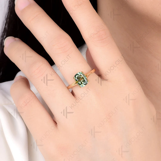 Kuololit 3CT OMC Champagne Cyan Moissanite Set Ring for Women Solid 14K 10K 585 Yellow Gold Engagement Ring for Christmas Gift Anniversary