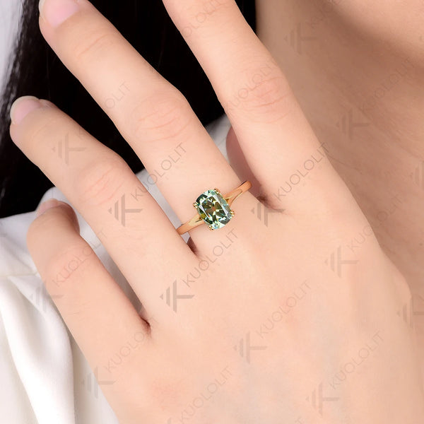 Kuololit 3CT OMC Champagne Cyan Moissanite Set Ring for Women Solid 14K 10K 585 Yellow Gold Engagement Ring for Christmas Gift Anniversary