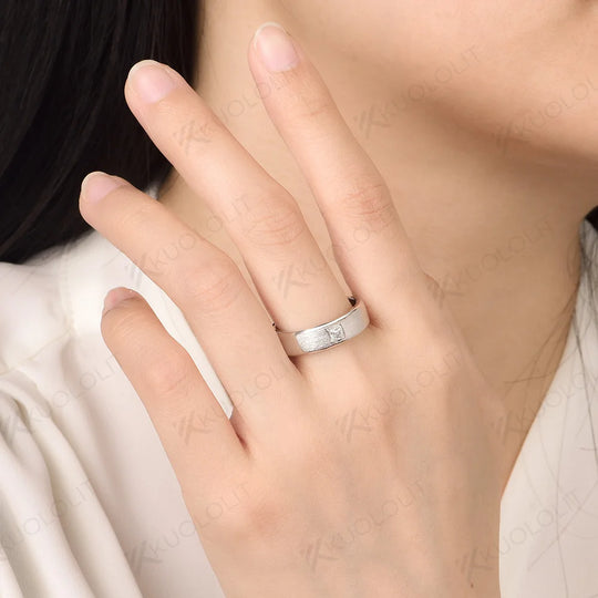 Kuololit PT900 0.3CT Lab Grown Diamonds Brushed Band for Men Women Solid Platinum 900 Gold Princess Cut for Engagement Wedding