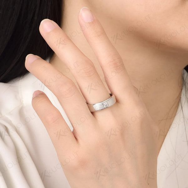 Kuololit PT900 0.3CT Lab Grown Diamonds Brushed Band for Men Women Solid Platinum 900 Gold Princess Cut for Engagement Wedding