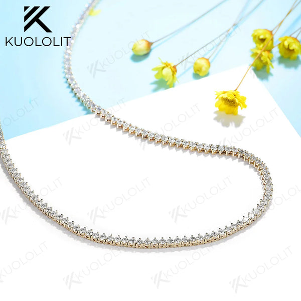 Kuololit 5.25CTW Lab Grown Diamonds Tennis Necklaces for Women Men Solid 14K 10K Gold Silver for Engagement Party Christmas