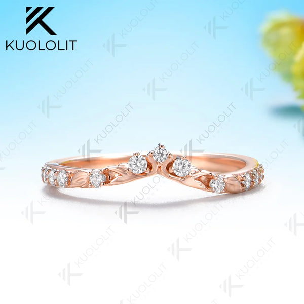 Kuololit 0.2CTW Moissanite Custom Band Ring for Women Solid 14K 10K 585 Yellow Gold Match Engagement Wedding Band for Christmas
