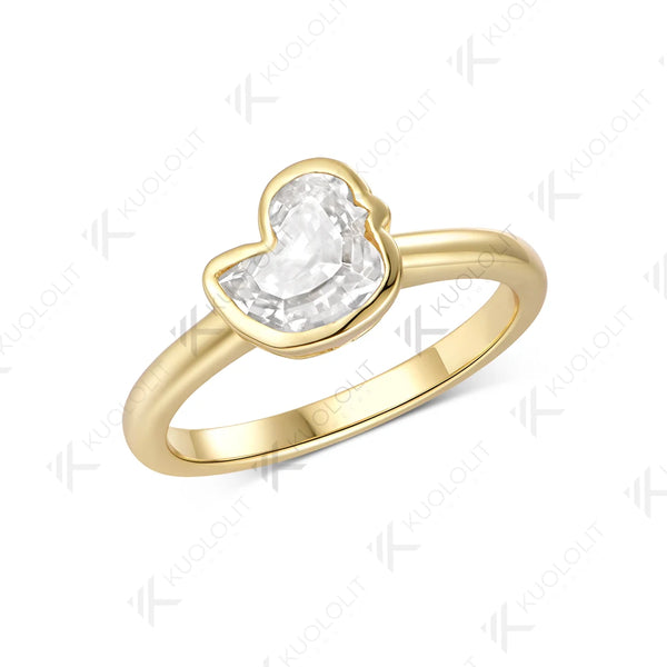 Kuololit 1.5CT Duck Moissanite Ring for Women Solid 14K 10K Yellow Gold Animal Unique Cut Engagement for Christmas Gifts Party