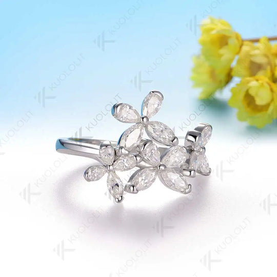 Kuololit 3CTW Moissanite butterfly Ring for Women Soild 10K 14K Yellow Gold Ring Band for Engagement Christmas Party Gifts