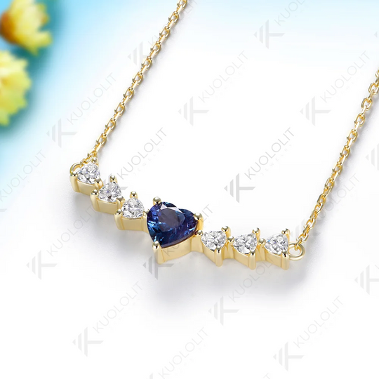 Kuololit 1.6CTW Lab Alexandrite Moissanite Custom Necklace for Women Solid 585 14K 10K Yellow Gold Necklace for Christmas Gifts
