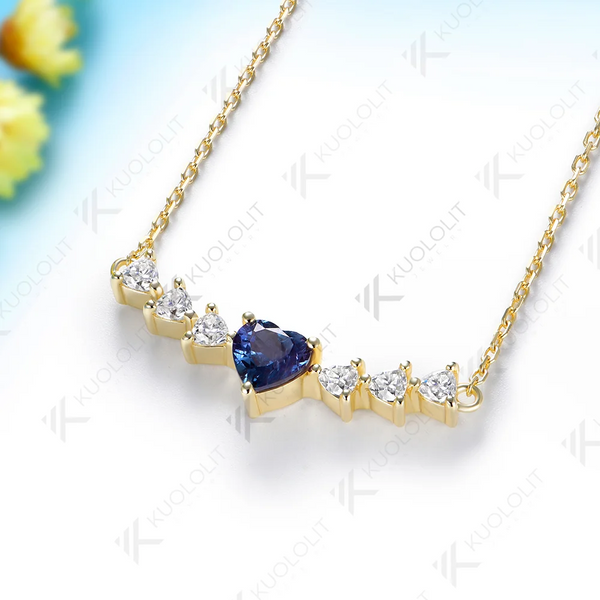 Kuololit 1.6CTW Lab Alexandrite Moissanite Custom Necklace for Women Solid 585 14K 10K Yellow Gold Necklace for Christmas Gifts