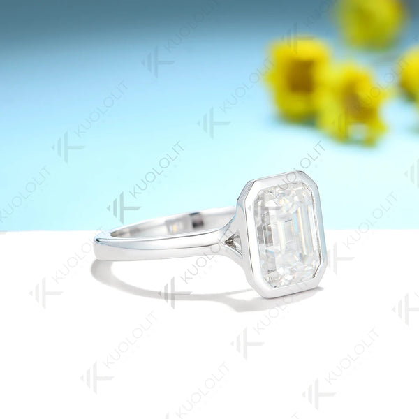 Kuololit 3ct Emerald Cut Moissnanite Ring for Women Solid PT950 14K10K White Gold D/VVS1 Solitaire Ring for Engagement Christmas