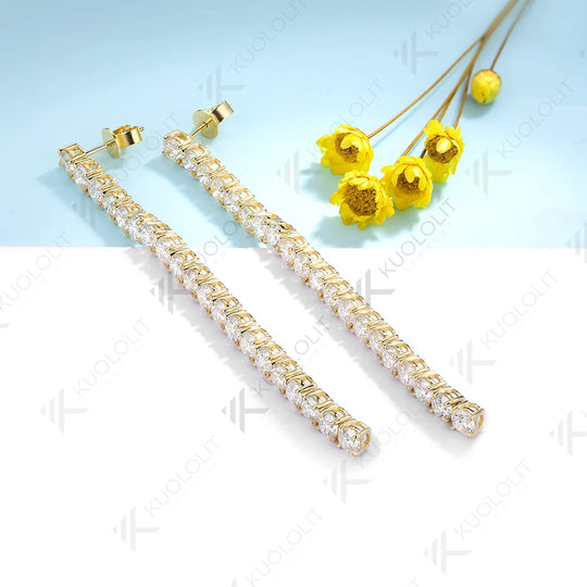 Kuololit 10.5CTW Moissanite Stud Earrings for Women Solid 18K14K10K 585 Yellow Gold DVS1Long Tennis Earrings for Christmas Gifts