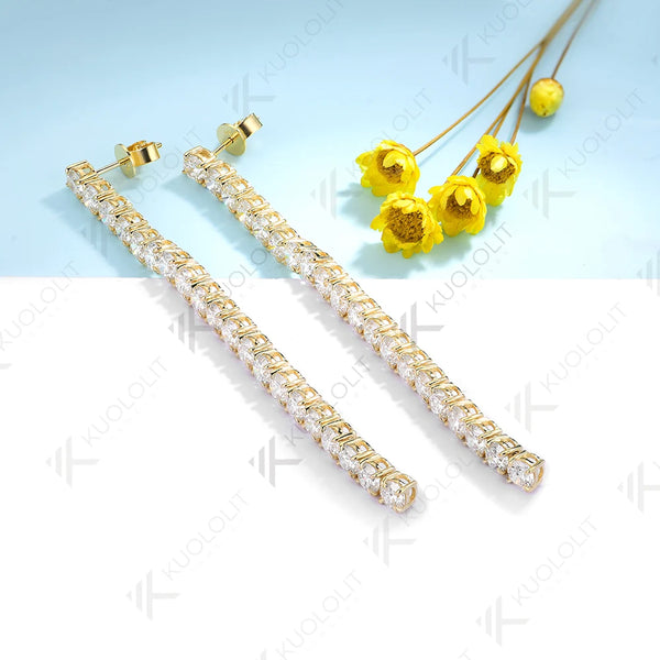 Kuololit 10.5CTW Moissanite Stud Earrings for Women Solid 18K14K10K 585 Yellow Gold DVS1Long Tennis Earrings for Christmas Gifts