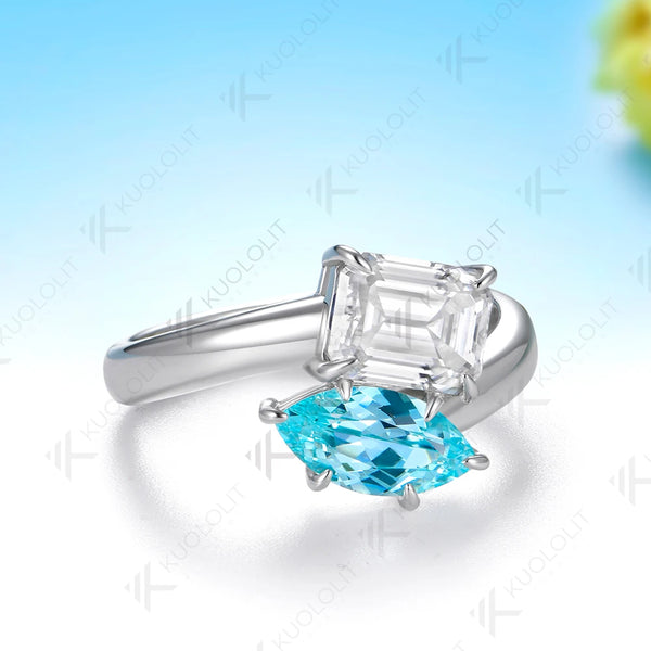Kuololit 3CTW Paraiba Moissanite Custom Set Ring for Women Solid 14K 10K585 Yellow Gold Engagement Ring for Christmas Gift Party