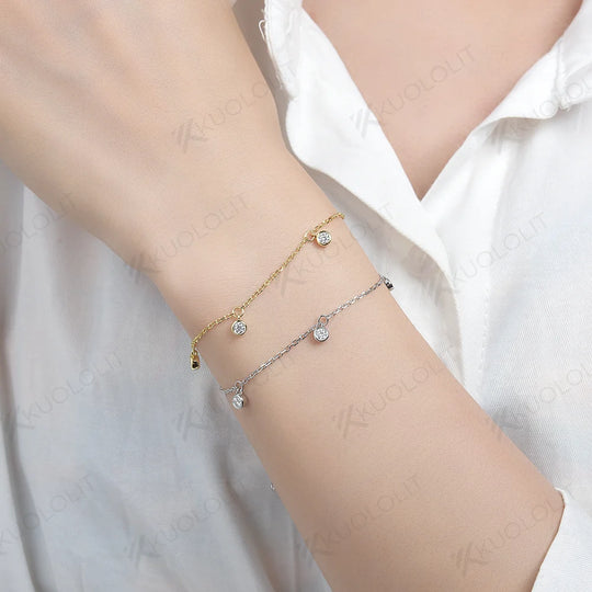 Kuololit Moissanite Bracelets for Women Men 585 18K 10K Silver Round Adjustable Bracelets for Engagement Party Christmas Gifts