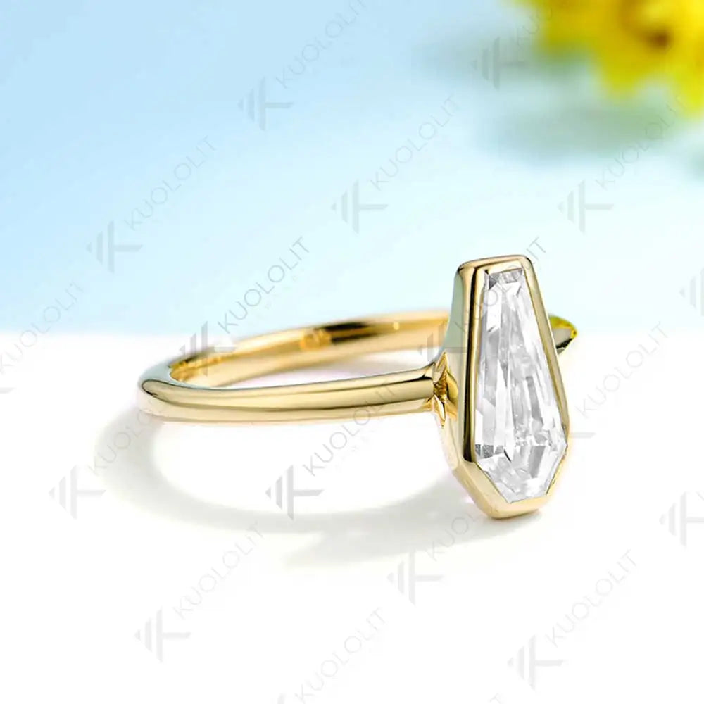 Kuololit 1.3CT Coffin Cut Moissanite Ring for Women Solid 18K 14K 10K 585 Yellow Gold for Christmas Anniversary Gifts Engagement