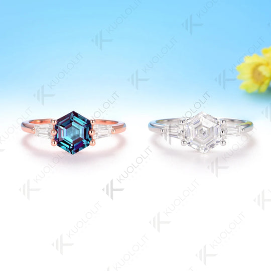 Kuololit 2CT Hexagon Moissanite Ring for Women Solid 585 10K 14K White Gold for Wedding Engagement Anniversary Christmas Gifts