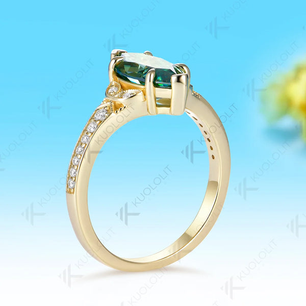Kuololit 2CT Cyan Moissanite Custom Ring for Women Solid 14K 10K 585 Yellow Gold Marquise Cut for Christmas Gifts Engagement
