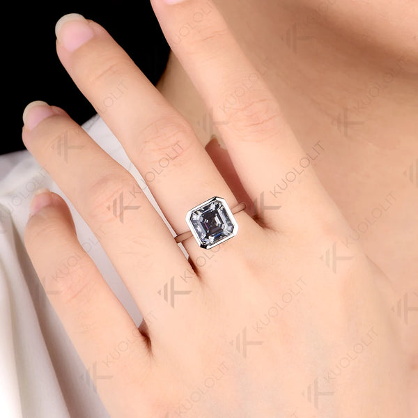 Kuololit 3.5CT Gray Moissanite Asscher Cut Ring for Women Solid 14K 10K 585 White Gold for Engagement Wedding Christmas Gifts