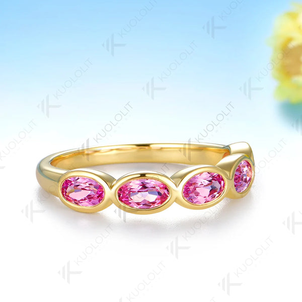Kuololit 1.5CTW Lab Grown Pink Sapphire Ring for Women Men Solid 14K 10K Yellow Gold Wedding Band for Christmas Engagement Gift